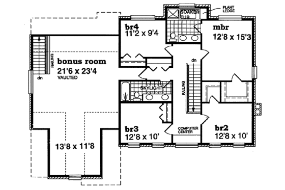 Floor Plan - Upper Floor for European House Plan #47-337 - 4 bed, 2.5 bath