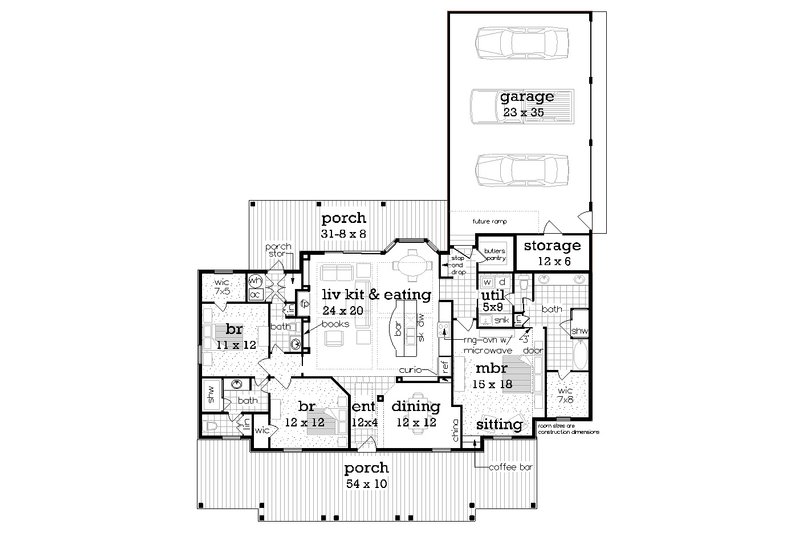 Dream House Plan - Floor Plan - Main Floor for Farmhouse House Plan #45-639 - 3 bed, 2.5 bath