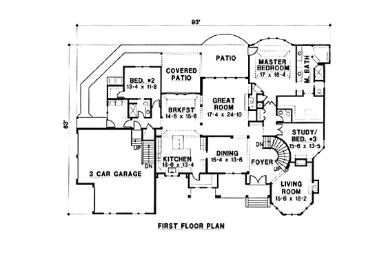 Floor Plan - Main Floor for Traditional House Plan #67-136 - 5 bed, 4 bath
