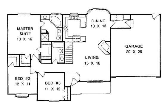 Floor Plan - Main Floor for Ranch House Plan #58-135 - 3 bed, 2 bath