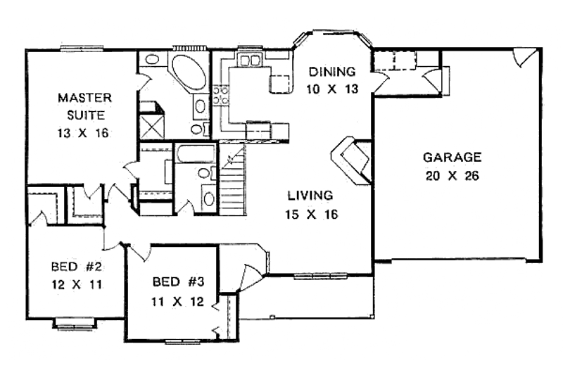 Architectural House Design - Floor Plan - Main Floor for Ranch House Plan #58-135 - 3 bed, 2 bath