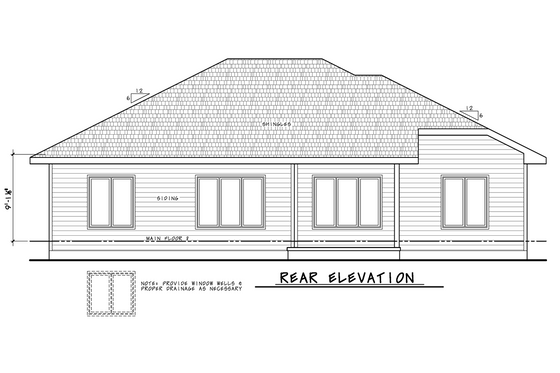 Exterior - Rear Elevation for Ranch House Plan #20-2508 - 2 bed, 3 bath