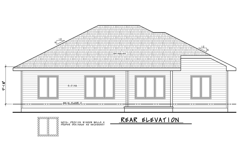 Architectural House Design - Exterior - Rear Elevation for Ranch House Plan #20-2508 - 2 bed, 3 bath