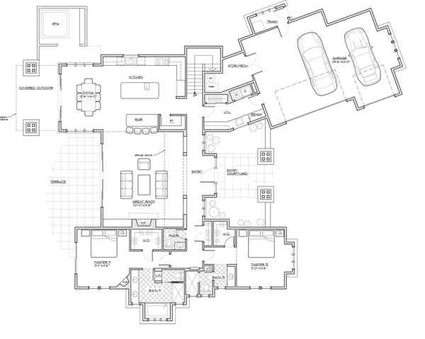 House Plan Design - Craftsman style house plan, main level floor plan