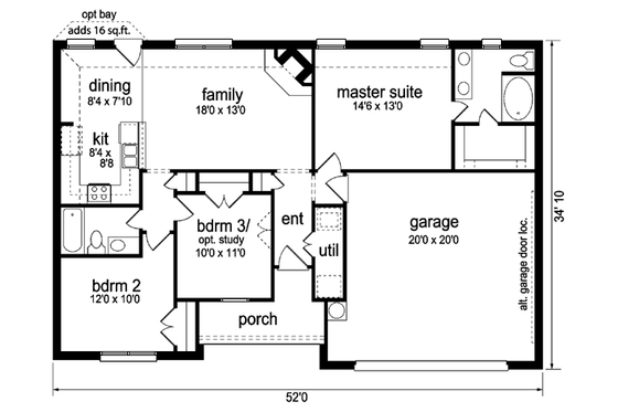 Floor Plan - Main Floor for Cottage House Plan #84-242 - 3 bed, 2 bath