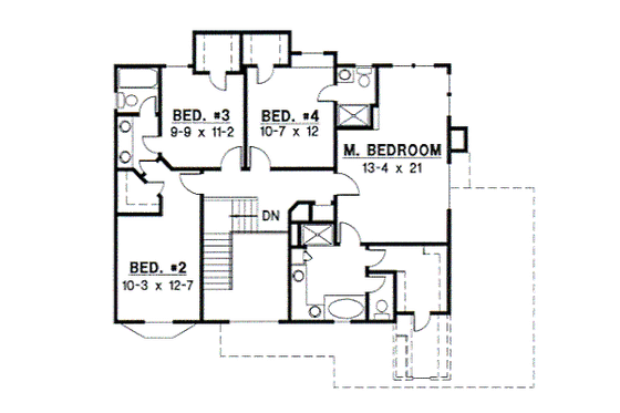 Floor Plan - Upper Floor for Traditional House Plan #67-501 - 4 bed, 3.5 bath