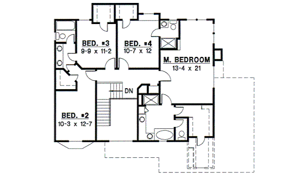 Traditional Floor Plan - Upper Floor Plan #67-501