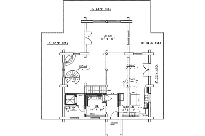 Dream House Plan - Floor Plan - Main Floor for Log House Plan #117-123 - 2 bed, 3 bath