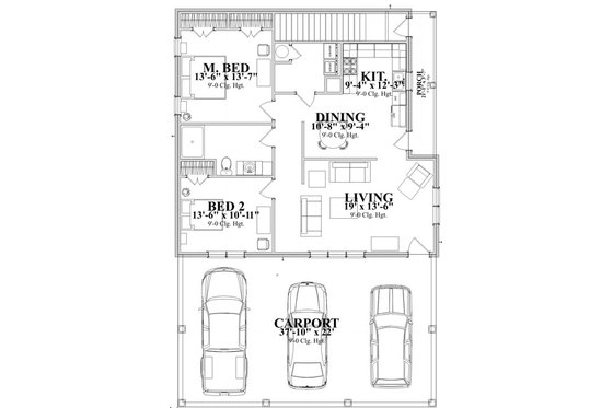 Floor Plan - Main Floor for Traditional House Plan #63-340 - 2 bed, 2 bath