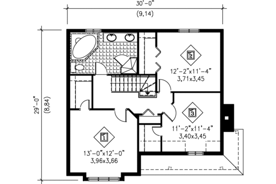 Floor Plan - Upper Floor for Farmhouse House Plan #25-265 - 3 bed, 1.5 bath