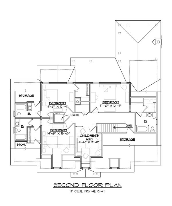 House Blueprint - Classical Floor Plan - Upper Floor Plan #1054-52