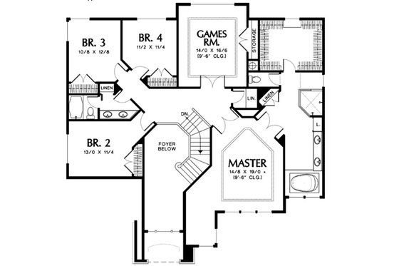 Floor Plan - Upper Floor for European House Plan #48-456 - 4 bed, 2.5 bath
