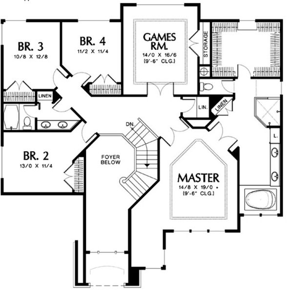 Architectural House Design - European Floor Plan - Upper Floor Plan #48-456