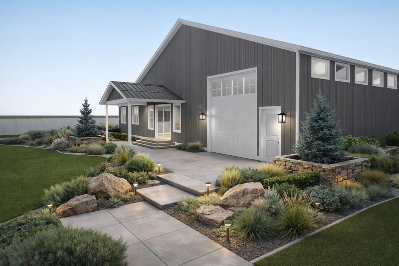 House Blueprint - Exterior - Rear Elevation for Barndominium House Plan #1060-473 - 2 bed, 2 bath