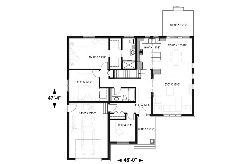 Architectural House Design - Floor Plan - Main Floor for Craftsman House Plan #23-2641 - 2 bed, 2 bath