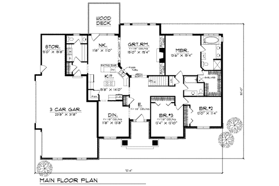 Floor Plan - Main Floor for Traditional House Plan #70-306 - 3 bed, 2 bath