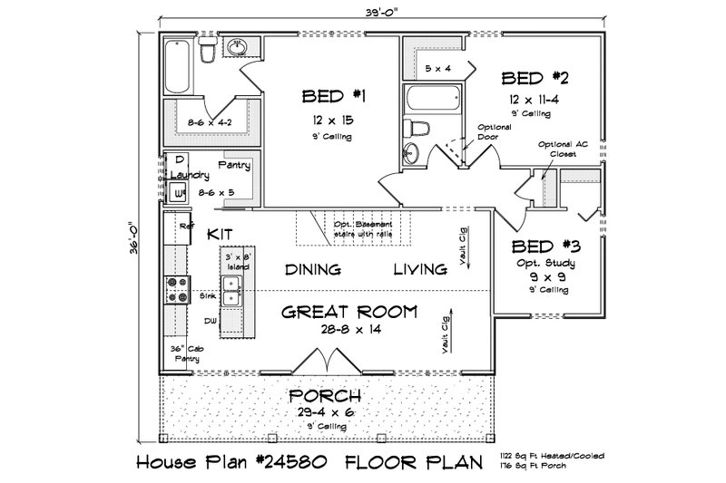 House Plan Design - Floor Plan - Main Floor for Cottage House Plan #513-2373 - 3 bed, 2 bath