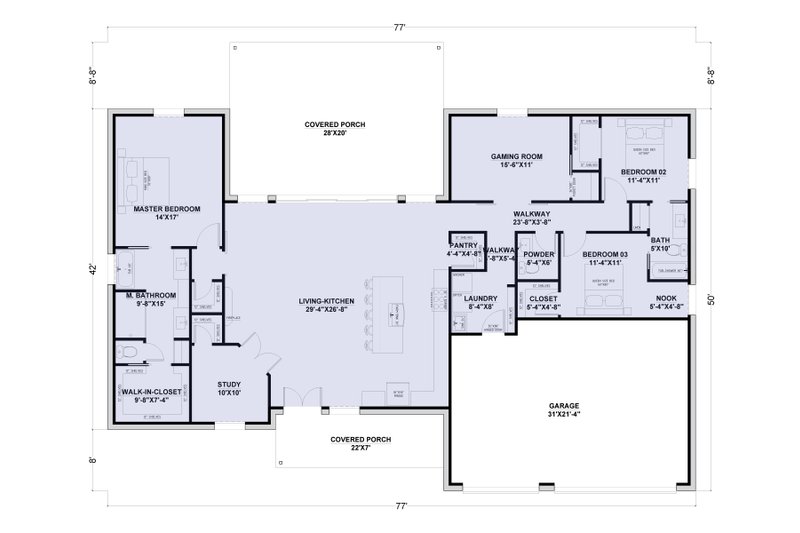 Home Plan - Floor Plan - Main Floor for Barndominium House Plan #1107-25 - 3 bed, 2.5 bath