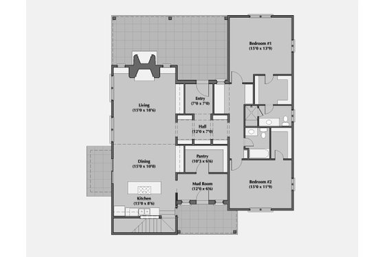Floor Plan - Main Floor for Modern House Plan #531-5 - 2 bed, 3 bath