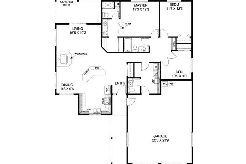 Architectural House Design - Floor Plan - Main Floor for Ranch House Plan #60-363 - 3 bed, 2.5 bath
