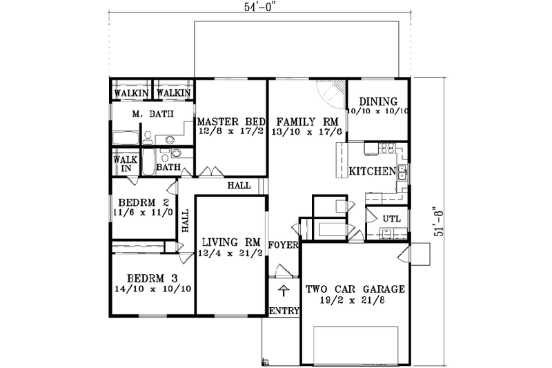 Home Plan - Floor Plan - Main Floor for Adobe / Southwestern House Plan #1-1401 - 3 bed, 2 bath