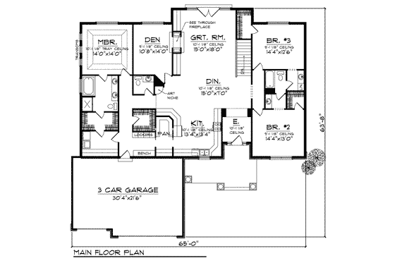 Floor Plan - Main Floor for Traditional House Plan #70-727 - 3 bed, 2.5 bath