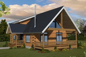 Log Exterior - Front Elevation Plan #117-1019