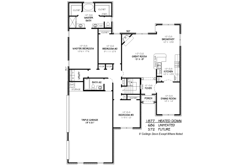 European Style House Plan - 3 Beds 2 Baths 1877 Sq/Ft Plan #424-296 ...