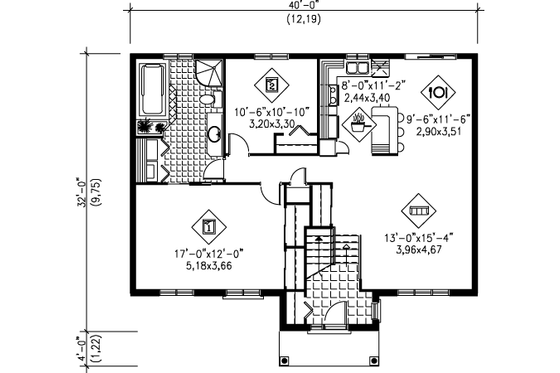 Floor Plan - Main Floor for Traditional House Plan #25-4099 - 2 bed, 1 bath