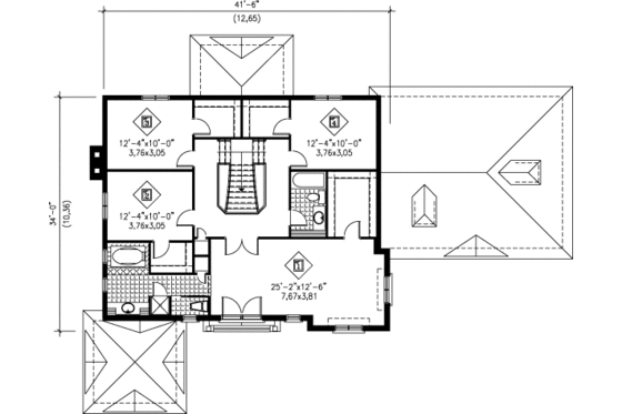Floor Plan - Upper Floor for European House Plan #25-224 - 4 bed, 2.5 bath