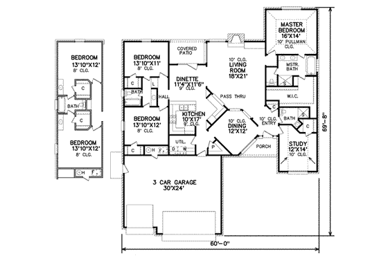Floor Plan - Main Floor for Traditional House Plan #65-284 - 3 bed, 3 bath