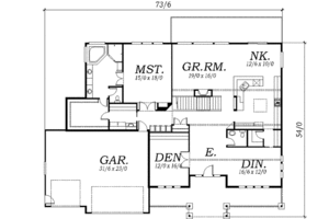 Floor Plan - Main Floor for European House Plan #130-134 - 4 bed, 2.5 bath