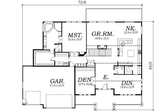 Floor Plan - Main Floor for European House Plan #130-134 - 4 bed, 2.5 bath