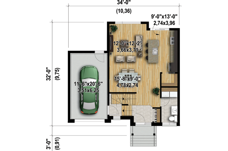 Home Plan - Floor Plan - Main Floor 1 for Contemporary House Plan #25-4347 - 3 bed, 1 bath