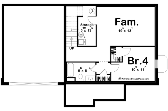 Floor Plan - Lower Floor for Cottage House Plan #455-649 - 3 bed, 2.5 bath