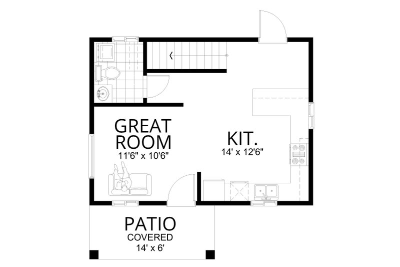 Dream House Plan - Floor Plan - Main Floor for Farmhouse House Plan #112-224 - 2 bed, 1.5 bath