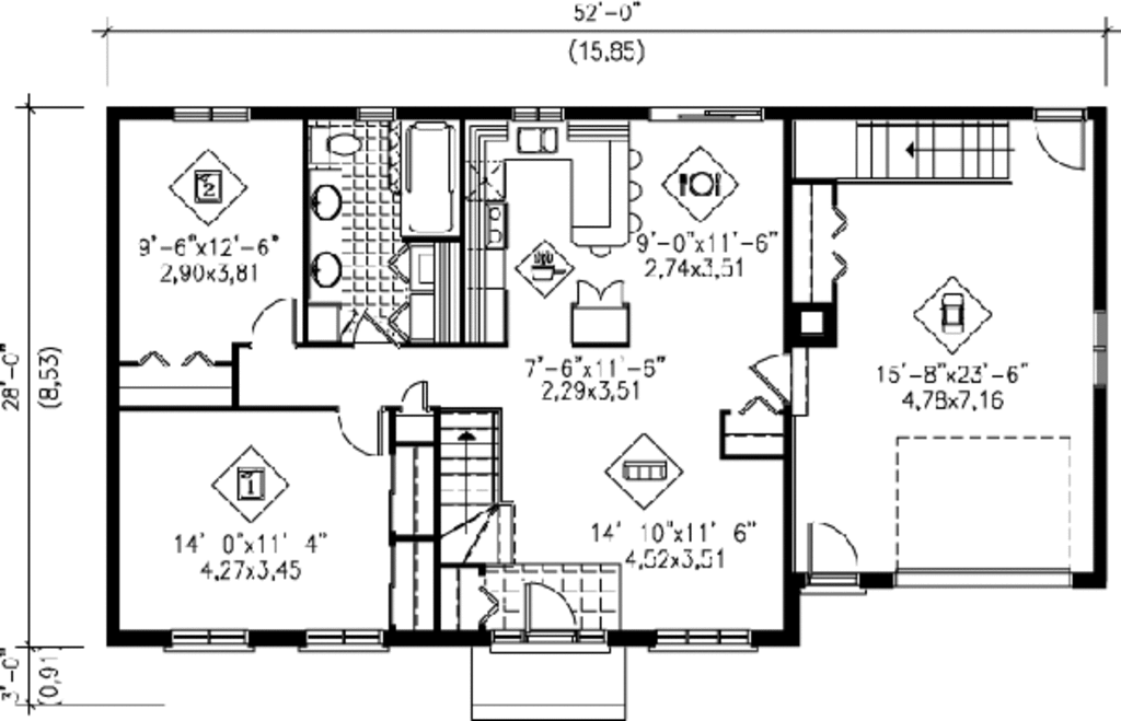 Ranch Style House Plan 2 Beds 1 Baths 1000 Sq Ft Plan 25 4105