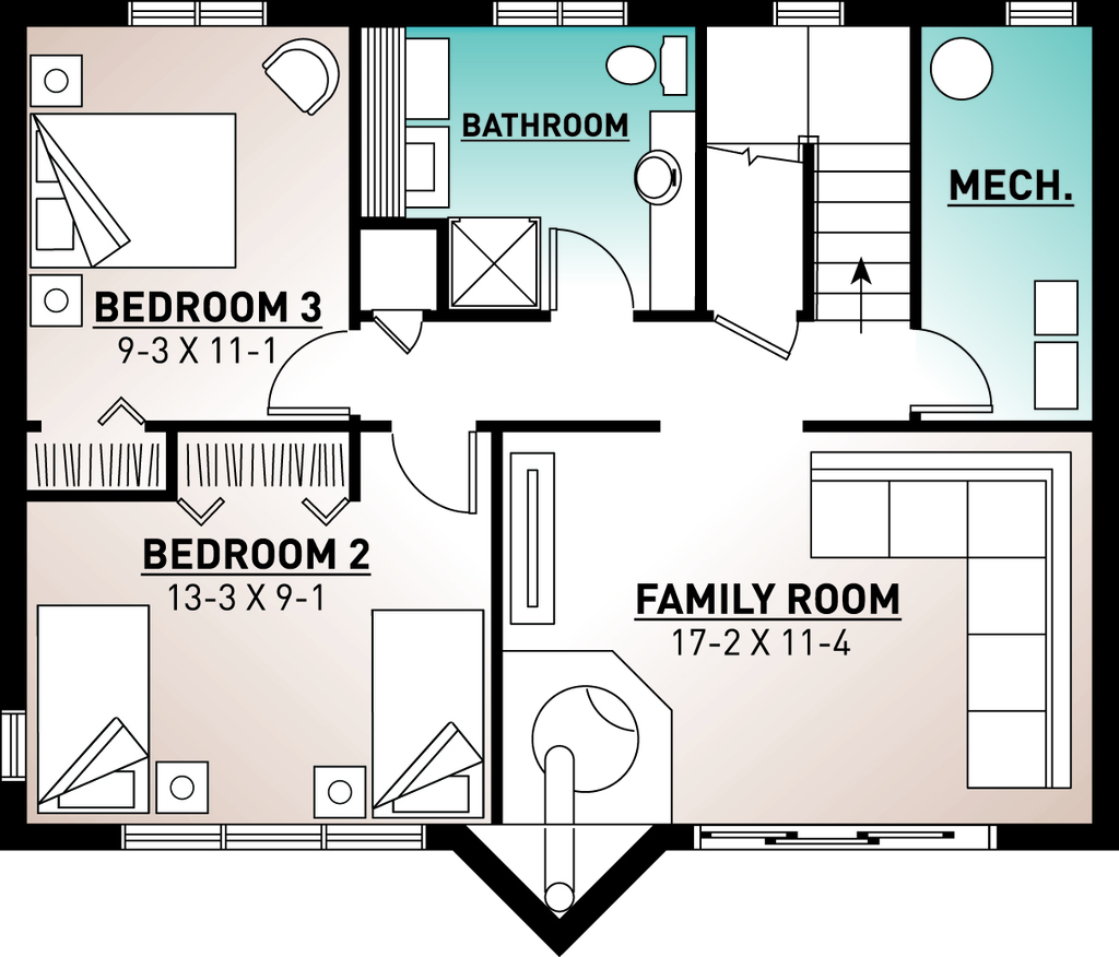 Modern Style House Plan - 3 Beds 2 Baths 1086 Sq/Ft Plan #23-2023