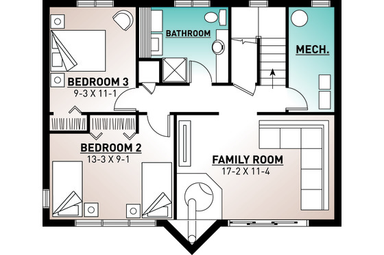 Floor Plan - Lower Floor for Modern House Plan #23-2023 - 3 bed, 2 bath