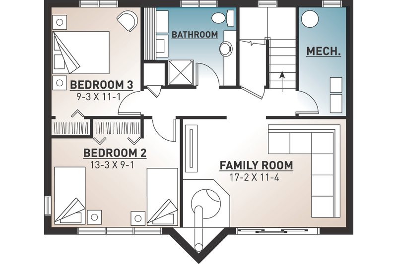 Home Plan - Floor Plan - Lower Floor for Modern House Plan #23-2023 - 3 bed, 2 bath