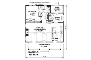 Floor Plan - Main Floor for Craftsman House Plan #51-1433 - 1 bed, 1 bath