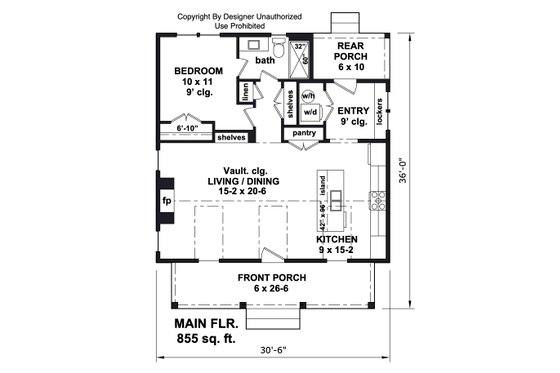 Floor Plan - Main Floor for Craftsman House Plan #51-1433 - 1 bed, 1 bath