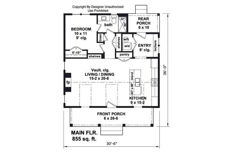 House Blueprint - Floor Plan - Main Floor for Craftsman House Plan #51-1433 - 1 bed, 1 bath