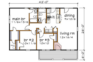 Floor Plan - Main Floor for Country House Plan #79-118 - 3 bed, 2 bath