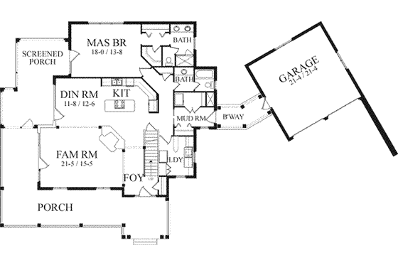 Floor Plan - Main Floor for Country House Plan #71-132 - 2 bed, 3 bath