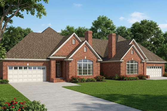 Exterior - Front Elevation 3 for European House Plan #17-1058 - 3 bed, 2 bath