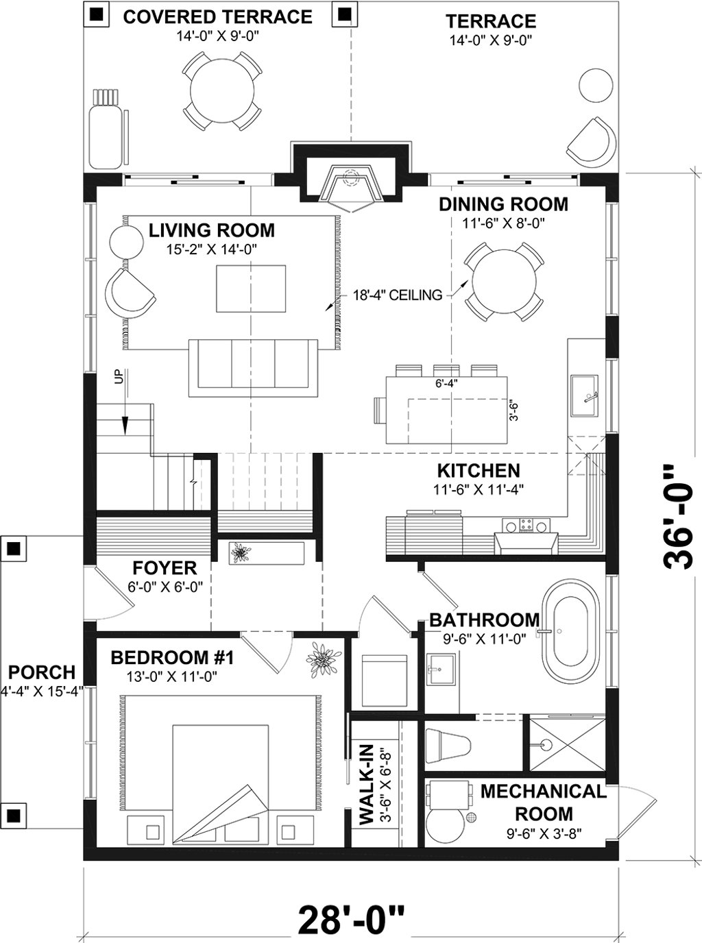 Floor Plan - Main Floor for Cottage House Plan #23-2905 - 2 bed, 1 bath
