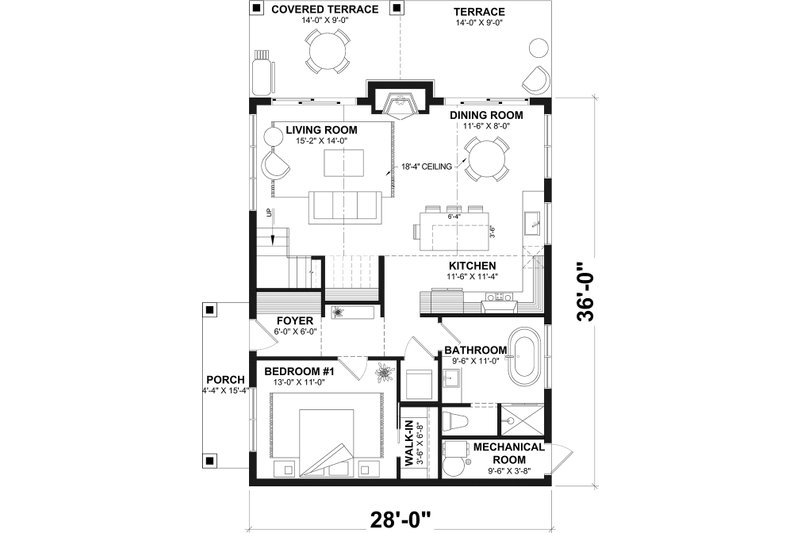 Home Plan - Floor Plan - Main Floor for Cottage House Plan #23-2905 - 2 bed, 1 bath