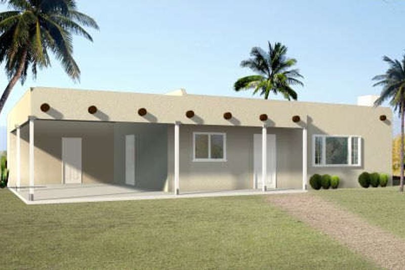 House Design - Adobe / Southwestern Exterior - Front Elevation Plan #1-1046