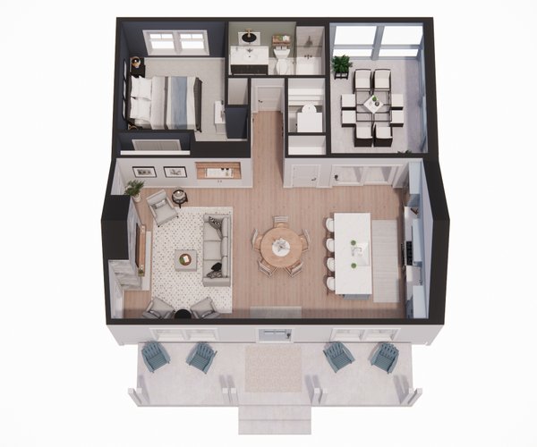 House Design - Floor Plan - Main Floor 1 for Bungalow House Plan #51-1429 - 1 bed, 1 bath